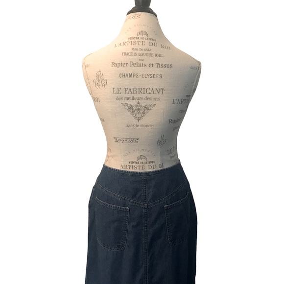 VINTAGE Y2K LIZ WEAR Denim Jean Maxi Skirt with Pockets and Bottom Back Slit - Picture 2 of 15